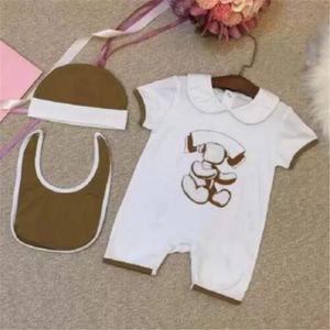 Newborn Baby Romper +Bib+Hat 3pcs Sets Infant Toddler Cotton Short Sleeve Onesies One-piece Jumpsuits Summer Kids Boys Girls Design Clothes