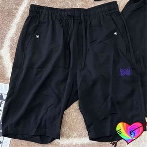Men's Shorts 2022 Black Needles Track Shorts Men Women 1 1 Needles Shorts Purple Embroidered Butterfly AWGE Breeches Button Pockets T220825