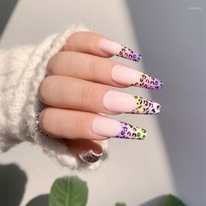 False Nails Detachable Party Nail 24pcs Long Coffin French 7 Color Leopard Print Wearable Fake Full Cover Press On Prud22