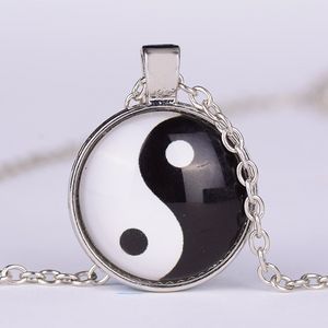 Tai Chi Time Gemstone Pendant Necklace Yin Yang Silver Bronze Glass Cabochon Necklaces for Women Men Fashion Jewelry