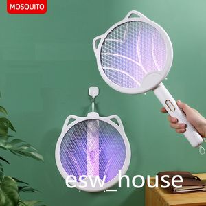 Elektrische Moskitonabweisstoffe. großhandel-3 in LED tragbare Falten elektrische Moskito Swatter USB wiederaufladbare Mückenkiller Abholz Sperrinsekten Fliegenschädlingsbehördenfalle