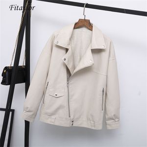 Fitaylor Autumn Faux Leather JacketカジュアルルーズソフトPUモーターサイクルパンクレザーコート女性ジッパーリベットアウター210923