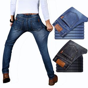 Мужские джинсы Весна Осень 2022 Умный эластичный бизнес Мода прямые регулярные растягивающие джинсовые брюки мужчины плюс размер 28-40