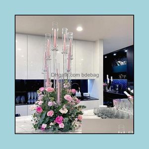 Party Decoration Arms Long Stemmed Modern Clear Acrylic Tube Hurricane Crystal Candle Holders Wedding Table Centerpieces Drop D