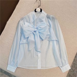 DEAT KVINNA SHIRT Turn-Down Collar Long Sleeve Fashion Spring Summer Bowtie Shirt Ladies Solid Color Shirts HR358 210709