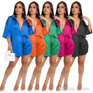 Summer Women Satin Tracksuits Solid Color Short Sleeve Silk Bluses Shirt and Shorts 2 Piece Short Set High Quality Clothing