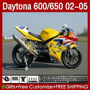 OEM-Verkleidungen für Daytona 600CC 650CC 650 600 CC Daytona650 2002 2003 2004 2005 Karosserie 132Nr.188 Daytona600 2002-2005 Daytona 600 02 03 04 05 ABS Body Kit Gelb rot