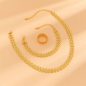 Cadeias De Alta Qualidade venda por atacado-Colar de corrente grossa Mulheres Mulheres de alta qualidade Anéis de casal de metal manchas de bracelete de cor de prata dourada D3