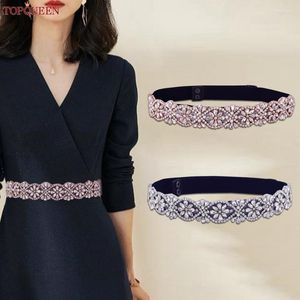 Belts S453-B Dress Elastic Belt Gown Decoration Accessories Fashion Women With Rhinestone Pearls Sliver Rose Gold Luxury SashBelts Smal22
