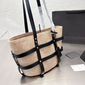 Hasır Alışveriş Çantaları Tasarımcı Örgü Bez Çanta Kadın Çanta Perçin Crossbody Omuz Çantaları Çanta Büyük Kapasiteli Tığ Plaj Tote Yüksek Kaliteli Kese Hakiki Deri