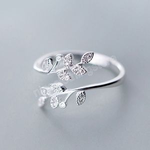 Moda simples color prata penas de penas ajustáveis ​​anel de jóias requintado para mulheres presentes de noivado de casamento
