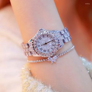 Нарученные часы 2022 Top Crystal Fashion Roman Roman Style Quartz Ladies Watch Watches Bling Diamond Sliver Женщины.