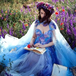 Festklänningar ganska lila och blå klänning a-line älskling applikation korsett tyll tillfälle fairy halloween fester klänning