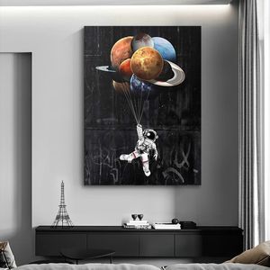 Astronaut Space Canvas Painting Funny Posters Cosmonaut Dreaming Stars Oil Painting Prints Wall Pictures for Living Room Decor