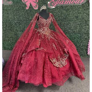 Burgundy Quinceanera платье с накидным рукавом сладкое 16 vestidos para 15 quinceanera vestidos de xv anos 2022 estidos para 15 nera