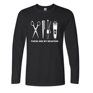 Jesienna i zimowa moda fryzjerka T Shirt Men Długie rękawowe bawełniane broń fryzjerska Tshirt Tops nożyce Tshirt MoreSize 201116