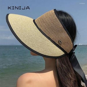 Szerokie brzegowe czapki Summer Słomka Słomka Bandag Sombrero Playa Oversizes Beach Cap Fedora Hat for Women Duże słońce pusty top oliv22