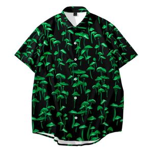 メンズカジュアルシャツメンズシャツY2Kホンブルグリーンマッシュルームパターン3Dプリントショートストリートハワイレトロハラジュクシャツ人