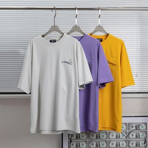 文字刺繍ソリッドカラーメンズTシャツ汎用性のある半袖カジュアルカップルラウンドネックTシャツ