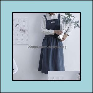 Aprons Home Textiles Garden Gardenpleated Skirt Design Apron Simple Washed Cotton Uniform For Woman Ladys Kitchen Cooking Gardening Coffee