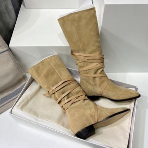 2022 Höst- och vinterstövlar Kvinnor Designer Cowboy Pointed Boots Martin Desert Boot Cashmere Stems 100% Real Leather 5Color Medal Heavy Duty Sules With Box No398