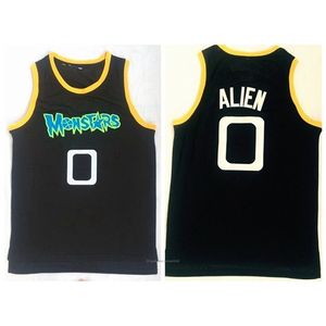 Nikivip Mens Tune Squad Uzay Jam Moive Forma Uzaylı #0 Monstars Basketbol Forması Siyah Dikişli Gömlek Nakış Boyutu S-2XL