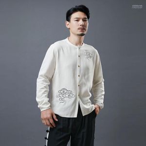 Cloud Shirt Männliche chinesische Windkragen Jugend langärmelige weiße Strickjacke Casual Performance Anzug Herren Langarm Herrenhemden Eldd22