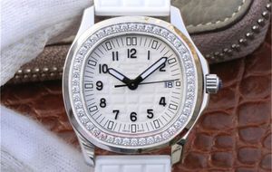 Luksusowy zegarek damski 35,6 mm biały diamentowa ramka 5067 Gumowy pasek kwarcowy ruch stalowy stal nierdzewna