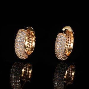 Charm Circle Hoop Earring Full Bling White Zircon Copper 18k Real Gold Plated Huggie Earring Jewelry