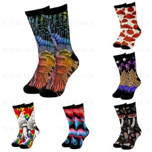 جوارب الرجال Trippy Mushroom 3D Long Cycling Natcal Goadty High Men Women Cotton Funny Leg Leg Calf Cotton-3Men's Men's's