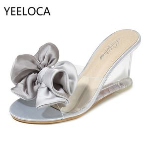 YEELOCA Womens High Heels Summer Wild Womens Sandals Simple Bowknot Wedge Transparent Slippers Luxury Shoe Designers Y200628