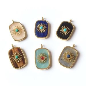 Pendant Necklaces Gold Color Rectangle Gems Stones Paved Sun Flower Charm Retouch For Earring Necklace Jewelry Making PD305 5pcs/lotPendant
