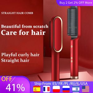 Hair Brushes Straightener Men Beard Comb Tourmaline Ceramic Hairs Curler Brush Straighteners Curling Hair Iron