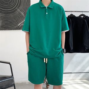 Roupas masculinas verão versão coreana solta camiseta de manga curta terno bonito camisa polo casual shorts conjunto roupas masculinas 220504