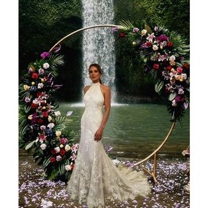 2022 Off Shoulder Mermaid Long Wedding Dresses Sleeveless Tulle Applique halter Train Custom Made Bridal gowns