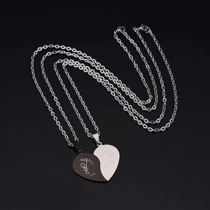 Boys Girls Couple Pendants Black White Bstitching Necklace Simple Friendship Gift Heart-Shaped Gold Cute Couple Jewelry Necklaces