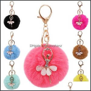 Schlüsselanhänger Modeaccessoires Fuzziness Pompom Plüsch Schlüsselanhänger Hochwertige Pelzbommeln Tanzender Engel Schlüsselbund Flauschiger Kaninchenball Keyfo Dhmto