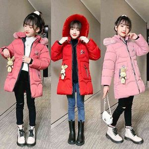 4-12年冬の濃い暖かい女の子ジャケットバニージュエリーキッズ用のかわいい重いフード付きアウター