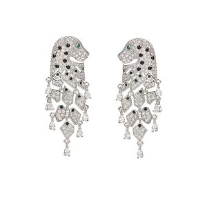 Ciondola lampadario zircone cubico CZ leopardo con orecchino di fascino per le donne ragazza gioielli da ballo in argento 925 pin CE11462Dangle