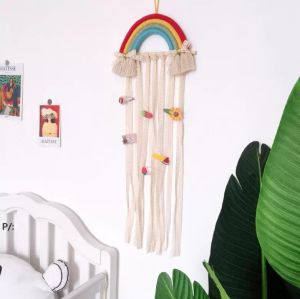 Children Hairpins Hair Accessories Storage Belt Hanging Decorative Woven Rainbow INS Nordic Style Wall Hang Finishing Belts Rack