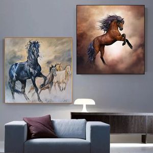 Abstract Black Horses Group Steed Animal Canvas Målning Poster Print Wall Art Bild för vardagsrum Kontor Heminredning Cuadros