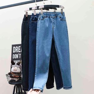 S-6XL Hög stretch Skinny Jeans Sexiga klädkvinnor Mamma denim Pants Hög midja Elastiskt band Slim Pencil Pants Light Blue Black L220726