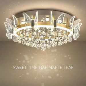 Crystal Chandeliers Living Room Headlight Nordic Simple Modern Interior LED Ceiling New butterfly flower ceiling lamps