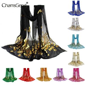 Frauen Gold Pfau Druck Chiffon Schals Sommer Mode Meer Strand Foulard Femme Schal Wrap Schals Vintage