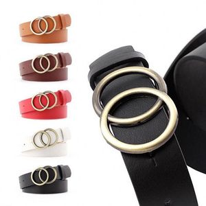 Cintos harajuku mulheres cintura casual cinto preto vermelho duplo redonda fivela de metal ajustável cinta de couro vintage cinta cinta cintilos