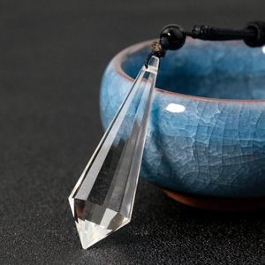 Anhänger Halsketten Transparente Quarz Kristall Punkt Halskette Prisma Energie Stein Zauberstab Poliert Facettierte Diamant Pullover Kette Frau SchmuckPend