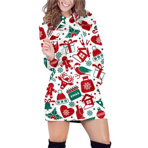 3D Xmas Senhoras Hoodie Vestido Menina Feliz Natal Causual Saia Beleza Moletom Com Capuz DIY Pulôver Fatos Atacado Loja 220704