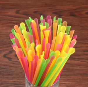 Colorful Disposable Spoon Straws Drinking Spoon Straw for Coffee Milk Shaved Ice Milkshakes Kithcen Barware Wholesale DH8765