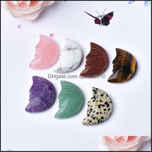 Arts And Crafts Arts Gifts Home Garden Natural Crystal Rose Quartz Moon Face Gemstone Energy Healing Stone Decoration Craf Dhsbq