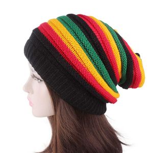 Berets Knitted Beanie Cap Unisex Jamaican Slouch Baggy Striped Brim Acrylic Winter Keep Warme Slouchy Rasta